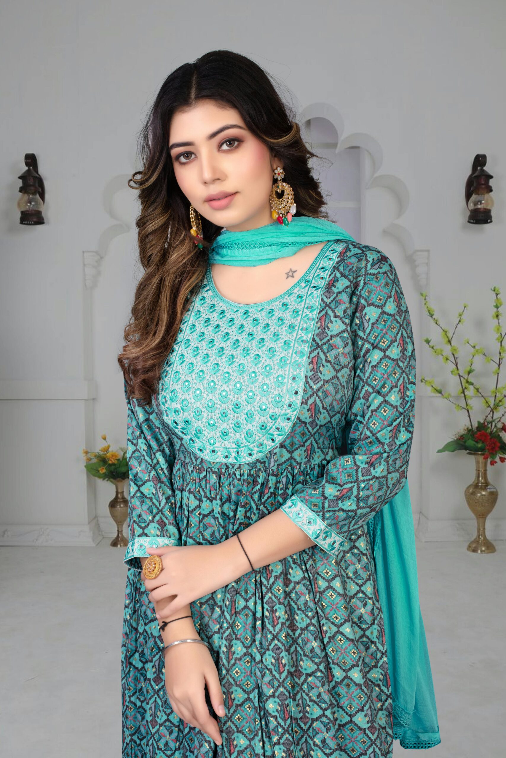 Ethnic Edge Embroidered A-Line Kurta Dress – Women - Image 3